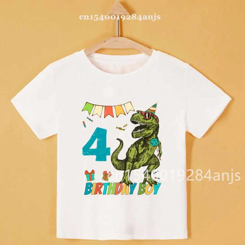 New Boy/Girl Cartoon Dinosaur Print Number Name T-Shirt Kids Cute Birthday Gift Clothes Baby Dinosaur Cartoon T-Shirt