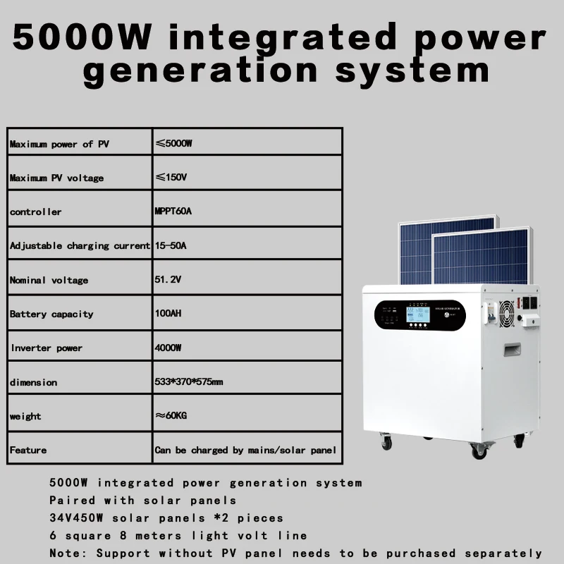 All-in-One 5000W 48V100Ah Lithium Battery Energy Storage System for Home Use BMS Protection Solar Inverter Outdoor Suitable