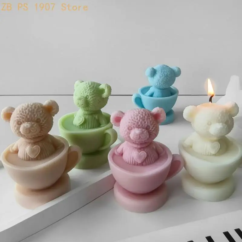 Handmade and Ornament Making Mold Versatile Cup Bear Silicone Mold for Candle Resin Ornament Making 55KA
