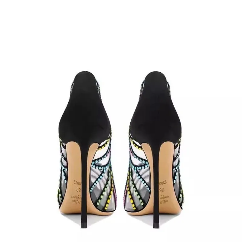 Black Design Sense Niche Transparent Multicolored Rhinestone 2026 New Pointed Toe Stiletto High-heeled Shoes for Women