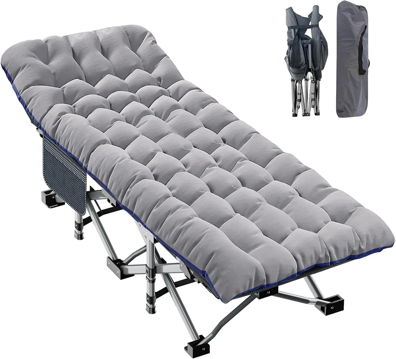 

Oversized XXL Folding Camping Cot W/Mat for Adults, 78" L x 32" W x 18" H Heavy Duty Outdoor Bed with Carry Bag,1200 D Layer