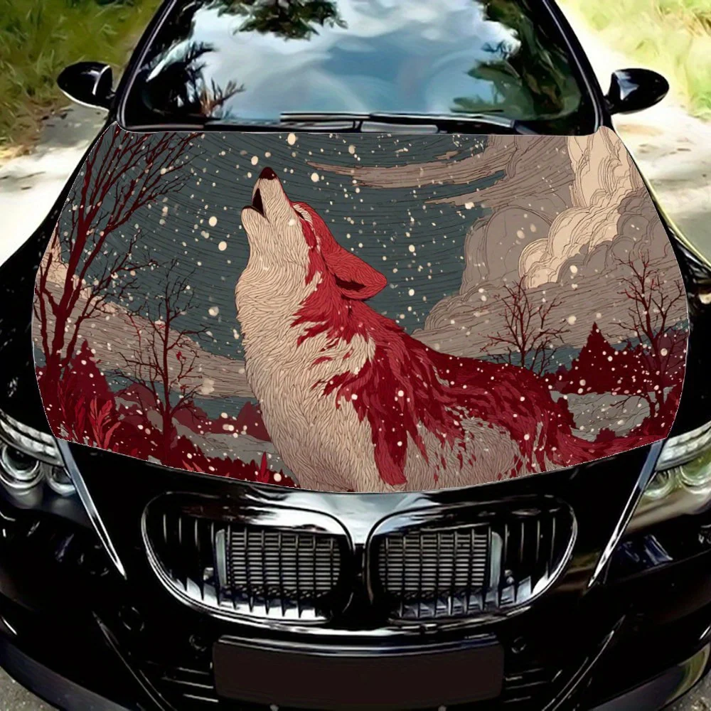 

Красный и белый волк - наклейка на капот двигателя автомобиля Snowy Day, наклейка Auto Art, индивидуальное украшение на экстерьер автомобиля, подарок для любителя автомобилей