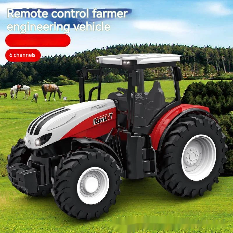 Fazenda rc trator reboque liga transporte veículo engenharia agricultor simulação brinquedos com farol led simulador de agricultura