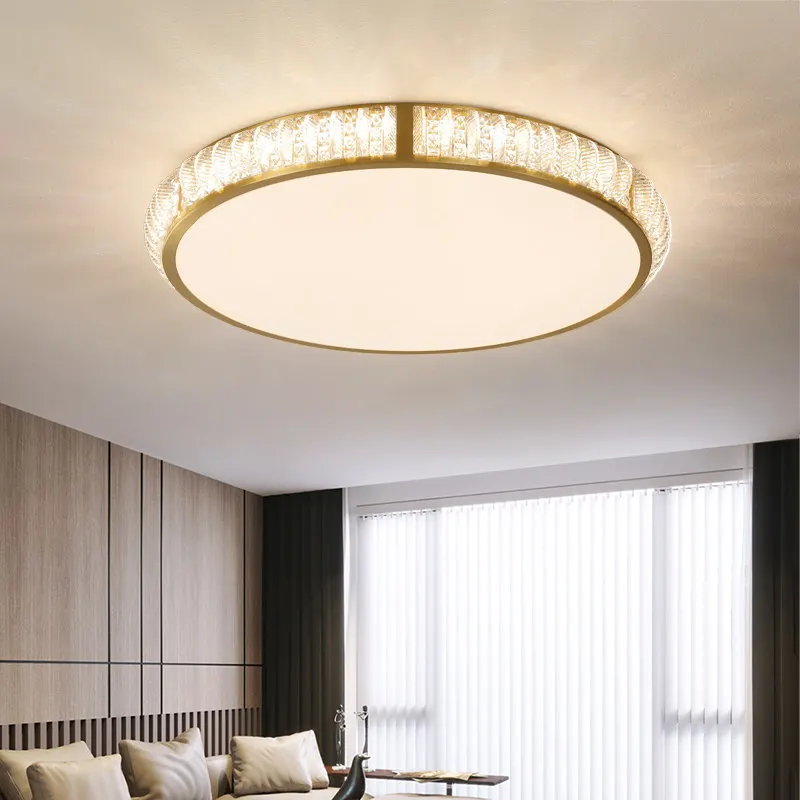 All Copper Round LED Ceiling Lamp 108W 3 Color Dimmable Crystal Flush Mount Light For Bedroom Living Room Home Indoor Lighting