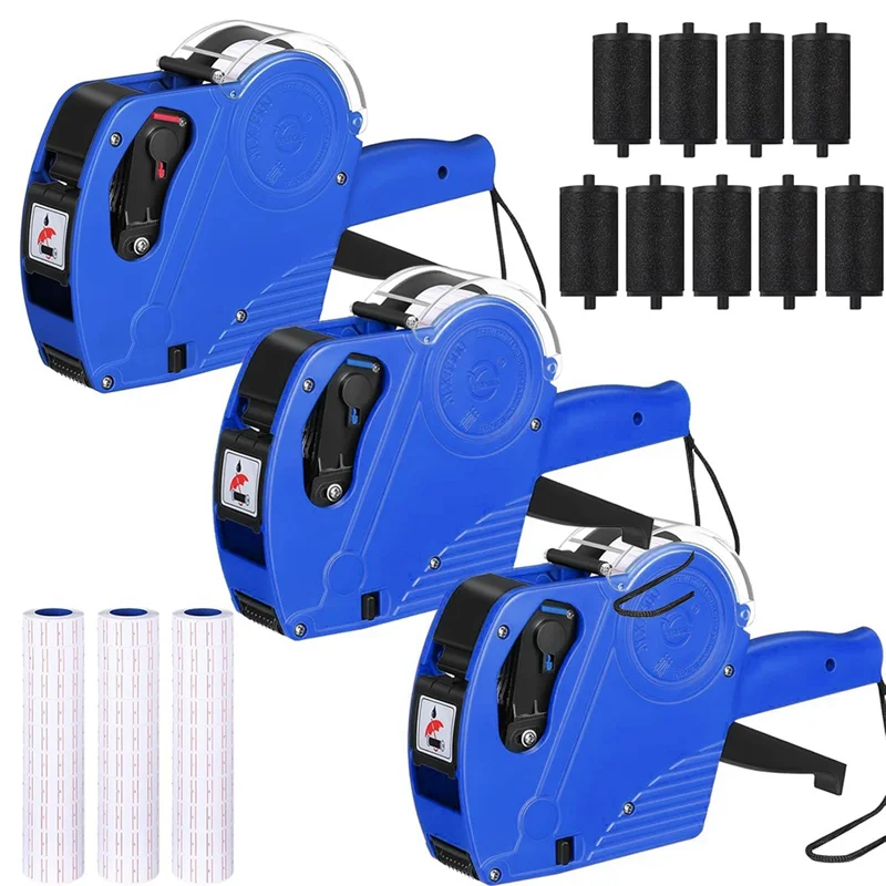 Exquisite Workmanshipp-3 Pack 8 Digits Price Tag-Gun Pricing-Gun Label Pricing-Gun Kit With 30 Rolls Labels & 9 Ink Rollers