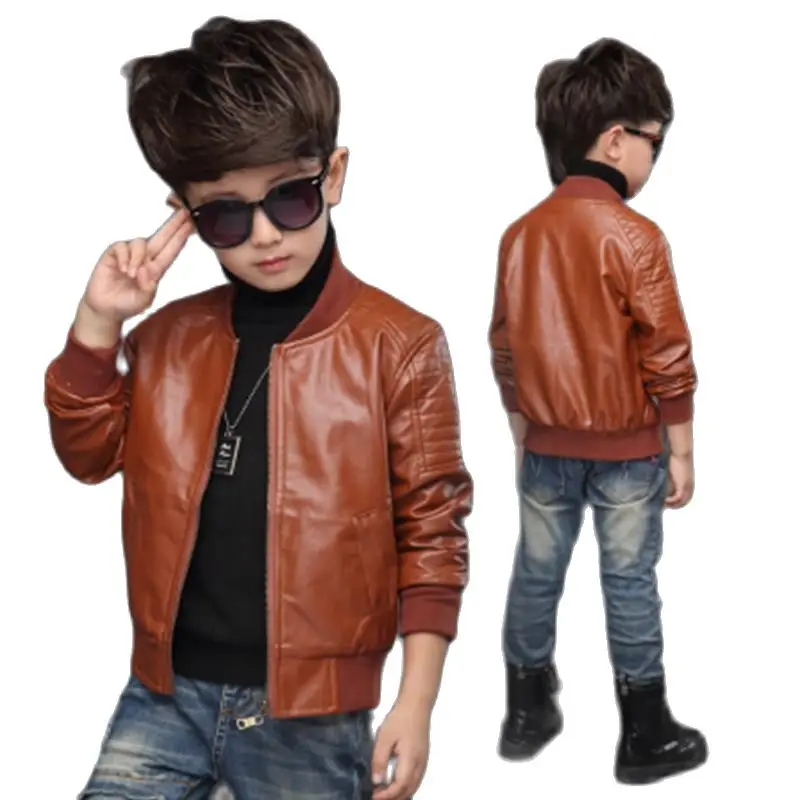 Children\'s Leather Jackets 2022 New Spring Autumn Boy\'s zipper Rivets PU Leather Jacket Fashion Kids Coats 1-14 years old