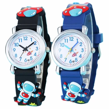 Hot Sell UFO Astronaut Children Watch for 1-15 Years Old Boys Soft Silicone Cartoon Kids Quartz Wristwatches Clock