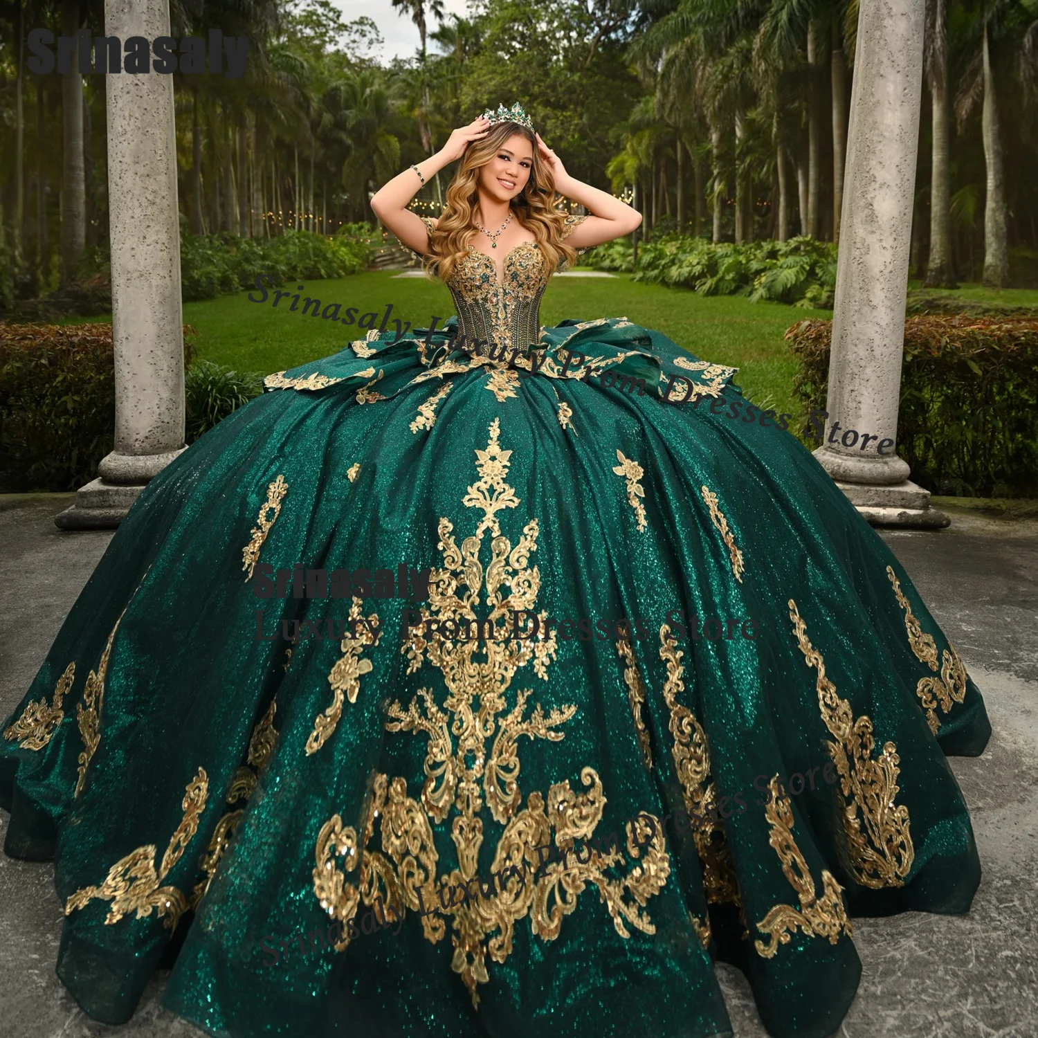 Customized Quinceaneras Dress 3D Flower Ball Gowns Strapless Sweet 16 15 Ball Gowns Mexican Luxury Appliques Vestidos De 15 Años