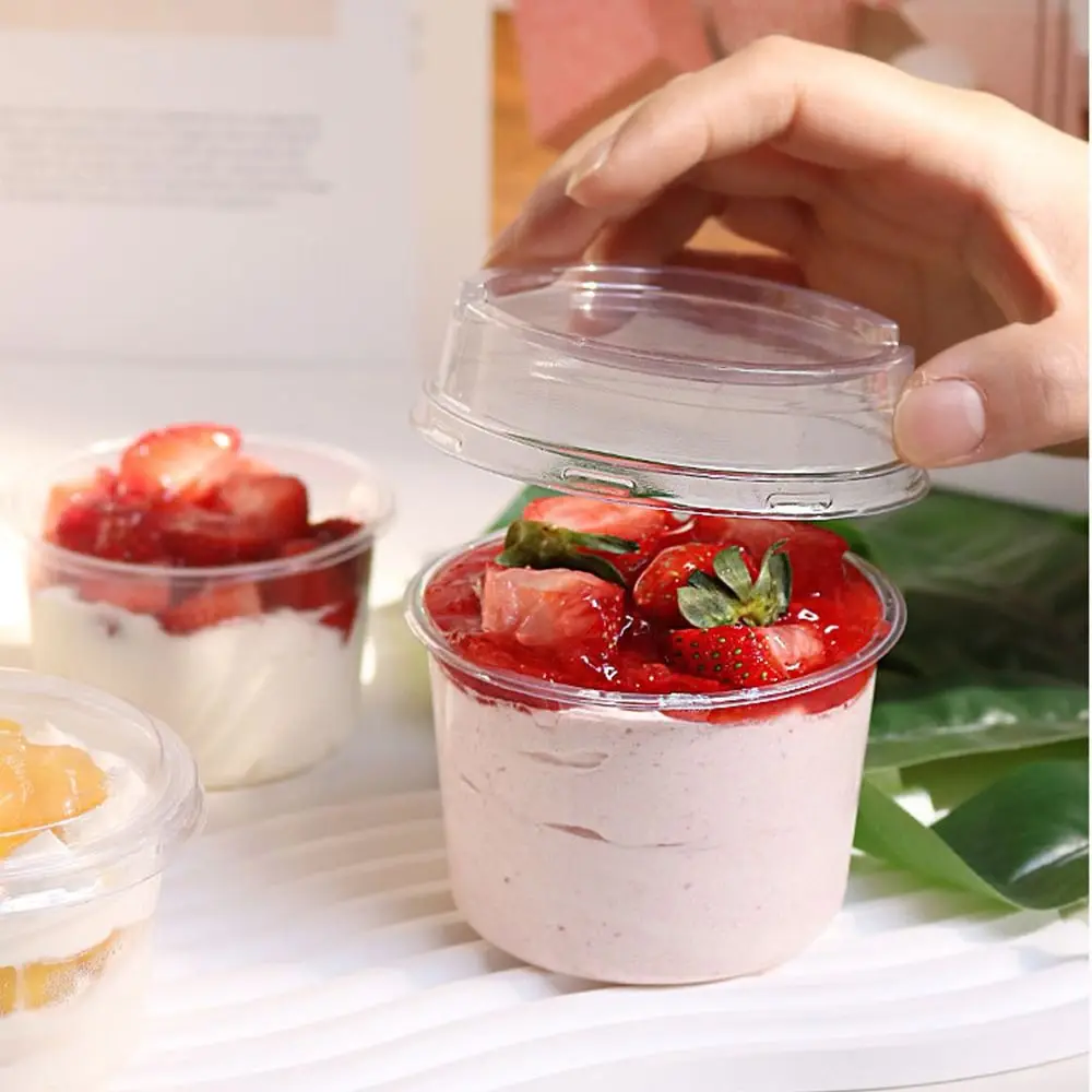

50Pcs 150/250ml Disposable Salad Cups Round Shape Clear Plastic Dessert Cups with Lid Leak-Proof Thickened