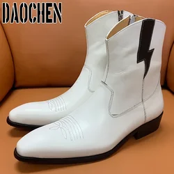 Luxury Brand Men Ankle Boots Zipper Chelsea Boots Shoes Lightning White Casual Mens Dress Shoes Real Leather Men's Boots