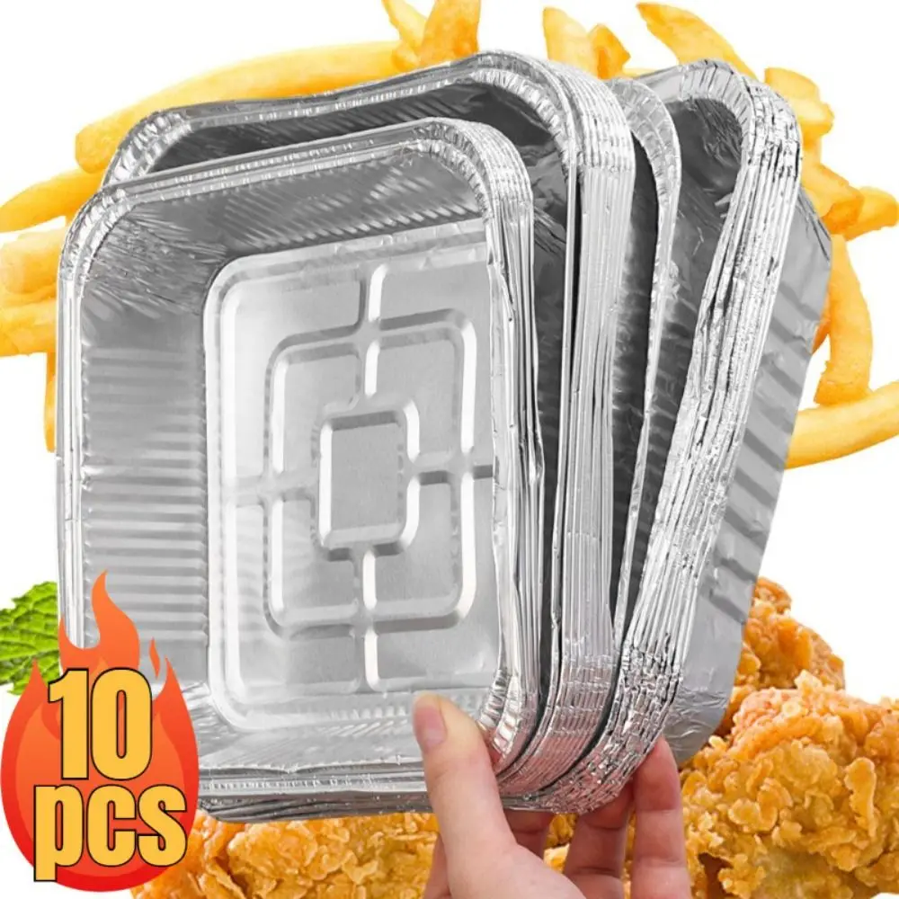 10Pcs 6/7/8 Inch Food Tin Foil Tray Non-stick Oven BBQ Baking Tools Aluminum Foil Box Oil-resistant Reusable Air Fryer Tray