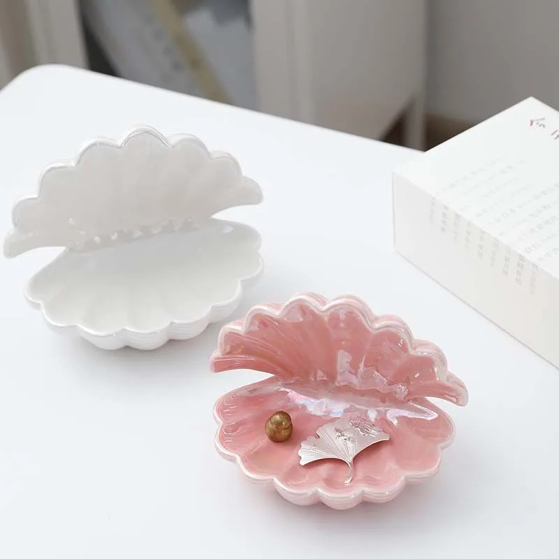 Ceramic Creative Shell Jewelry Tray, Earrings Ring Display Plate, Dressing Table Crafts, Small Ornaments