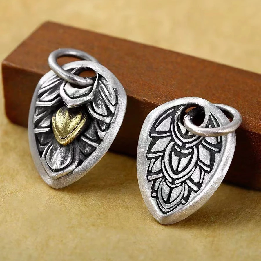 Classic stereoscopic leaf necklace golden cameo shield pendant silver 925 ethnic style dragon bone chain banquet jewelry