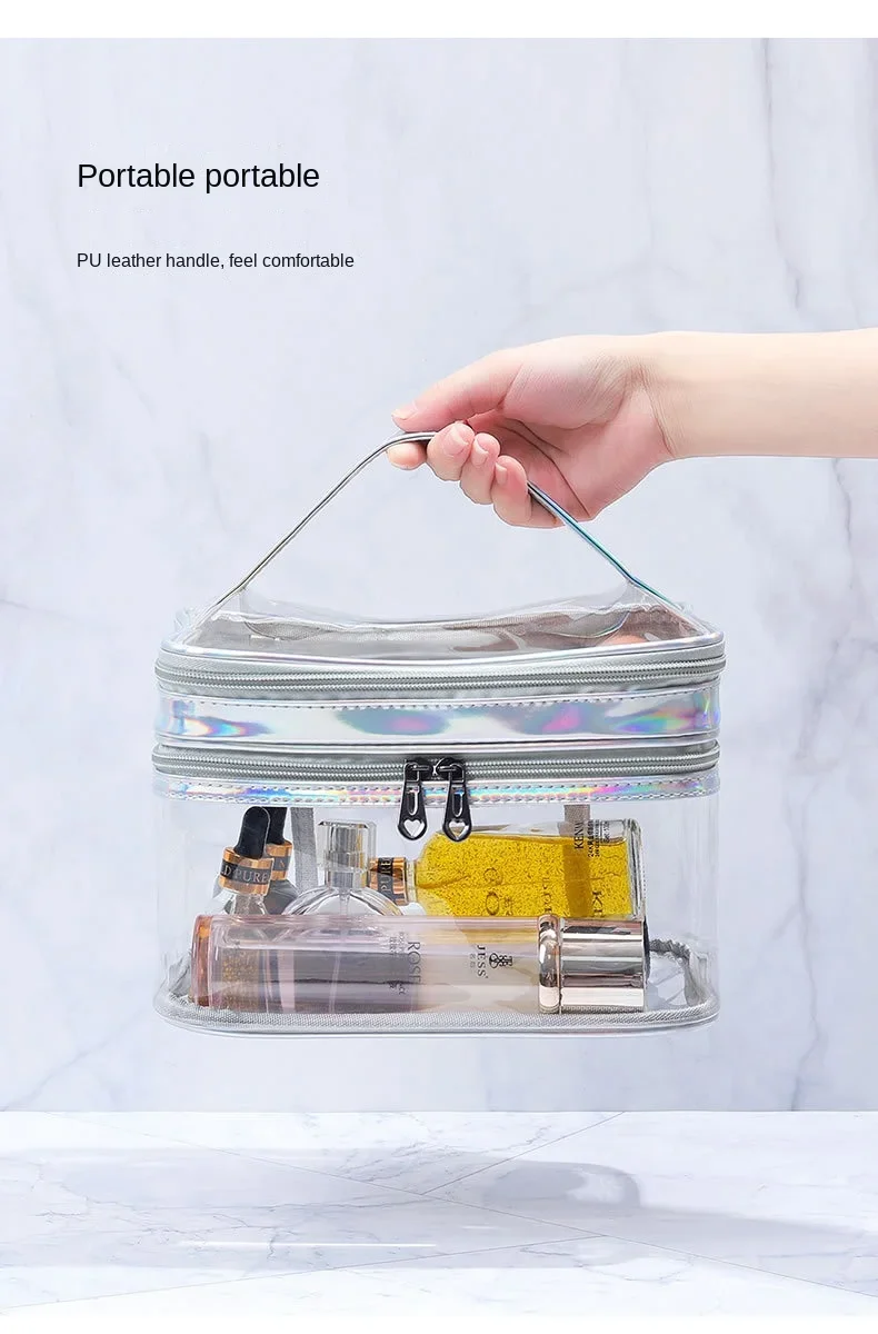 Transparente Kosmetiktasche für Damen, Netzkjolendesign, große Kapazität, Reise-Waschtasche für Mädchen, tragbar, wasserdicht, Aufbewahrungstasche – Detail 1