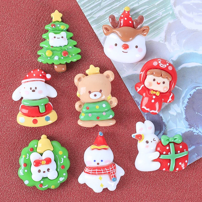 

100pcs Kawaii Cartoon Christmas Animal Flatback Resin Cabochon Decoration Crafts DIY Scrapbooking Accessories