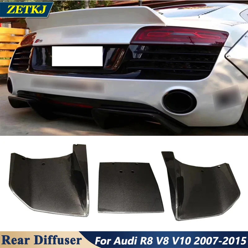 

3 pcs/set Carbon Fiber Car Rear Bumper Diffuser Lip Splitters For Audi R8 V8 V10 2007-2015
