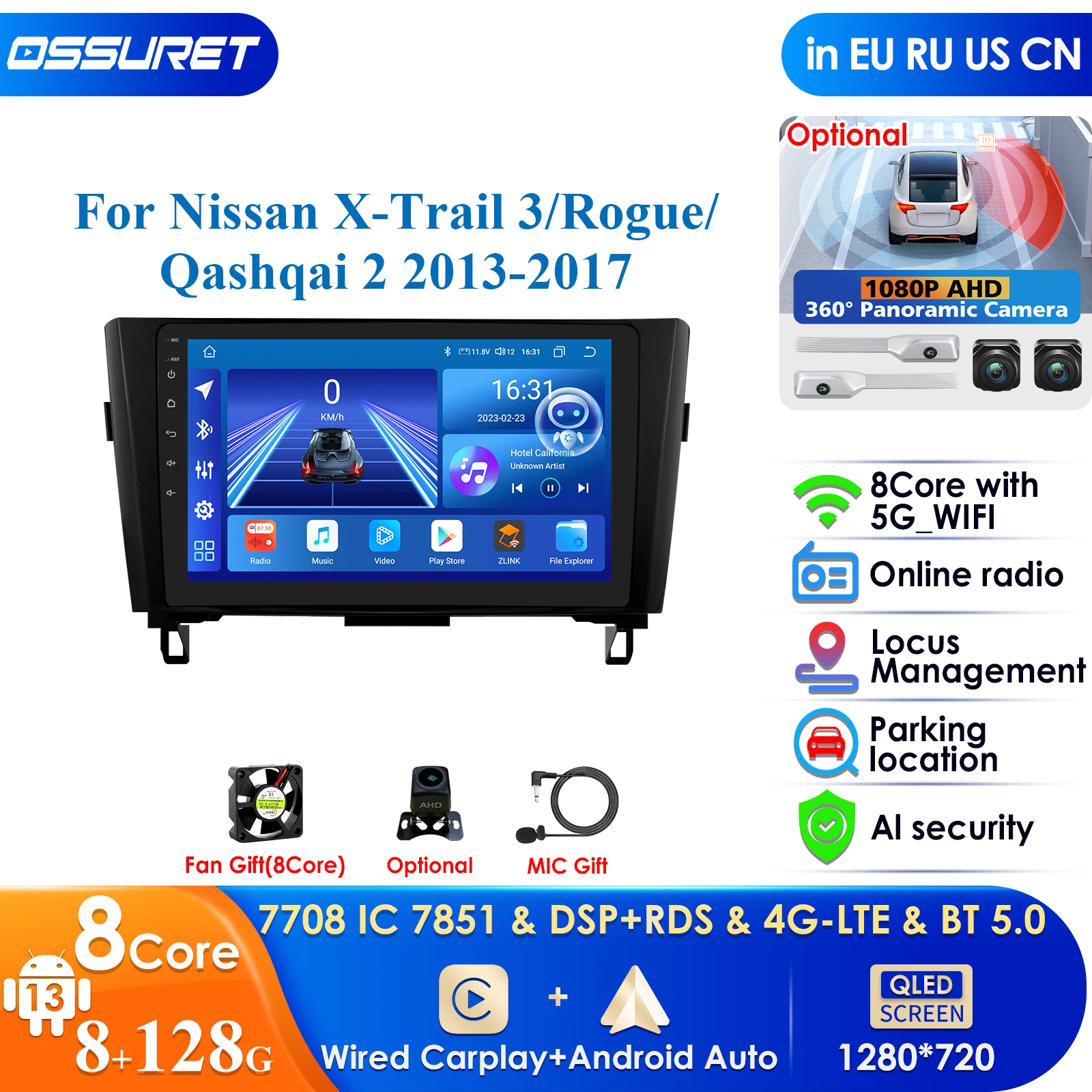 Pro AI 4G Wireless CarPlay Android Auto Radio for Nissan Qashqai J11 X-Trail 3 T32 2013 - 2017 Car Multimedia GPS 2din Autoradio