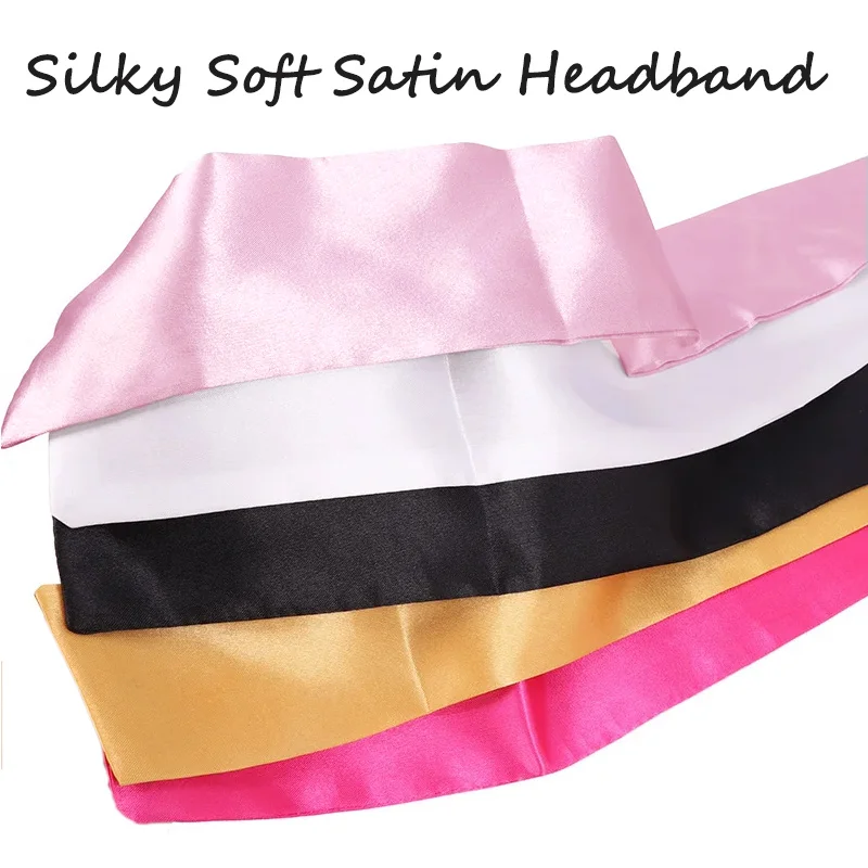 LOGO Custom Satin Edge Scarf Scarves For Women's Hair 20Pcs Wholesale Satin Headband Silky Long Edges Wrapping Scarves