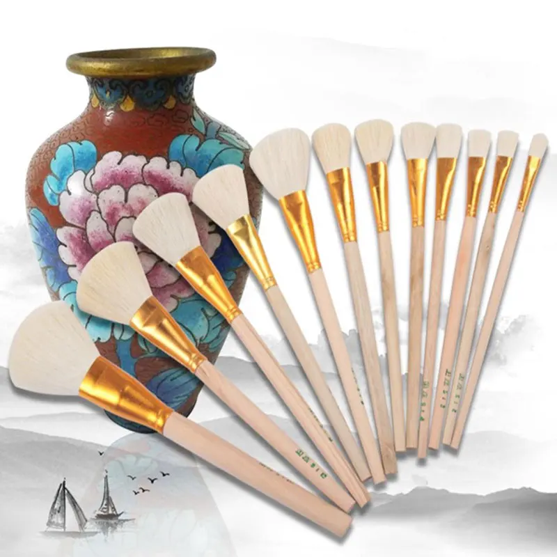 12pc Pottery Art Wool Brush Set for Ceramic Glaze/painting Coloring Watercolor