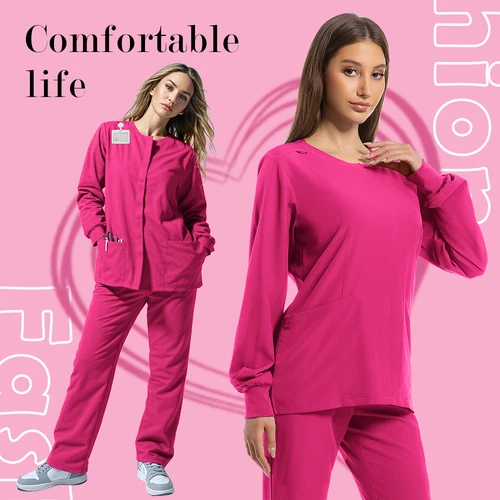 Imagen 2 del producto Nuevo traje exfoliante, bata quirúrgica médica, Tops elásticos, chaqueta exfoliante de alta calidad, uniformes médicos, venta al por mayor, manga larga para enfermera