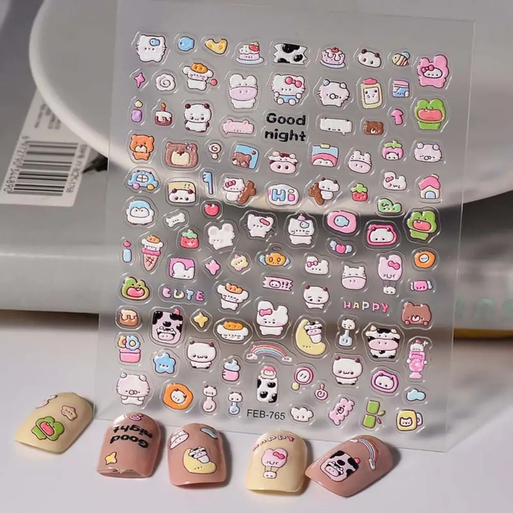 Rabbits Cartoon Bear Nail Stickers Flowers Embossed Stickers Rabbits Nail Decals Manicure Ornaments Nail Supplies