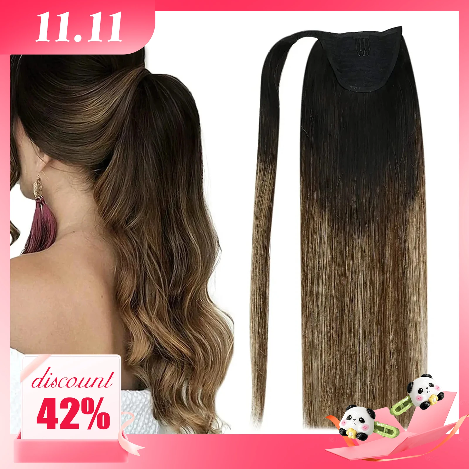 

VeSunny Ponytail Human Hair Straight 80g Clip in Hair Extensions Human 14-22" Natural Hair Horse Tails No Claw Clip