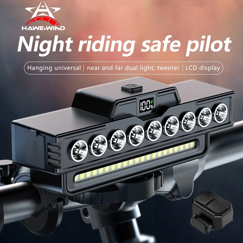 

9-бусиний велосипедный головной фонарь Type-C, перезаряжаемый MTB велосипед, передний звуковой сигнал, велосипедные аксессуары для безопасности ночной езды