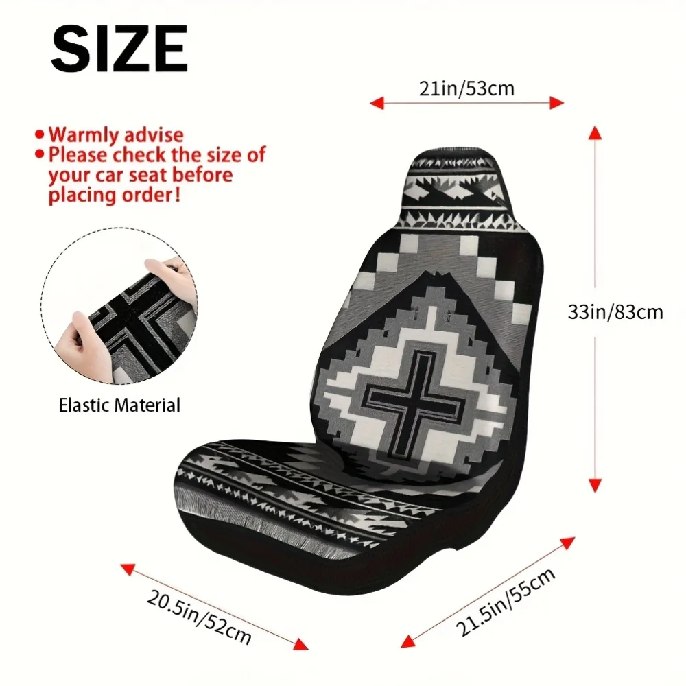 2pcs Geometric Tribal Print Car Seat Covers - Soft, Foldable, Universal Fit For Front Seats, Stylish Interior Upgrade With & Des