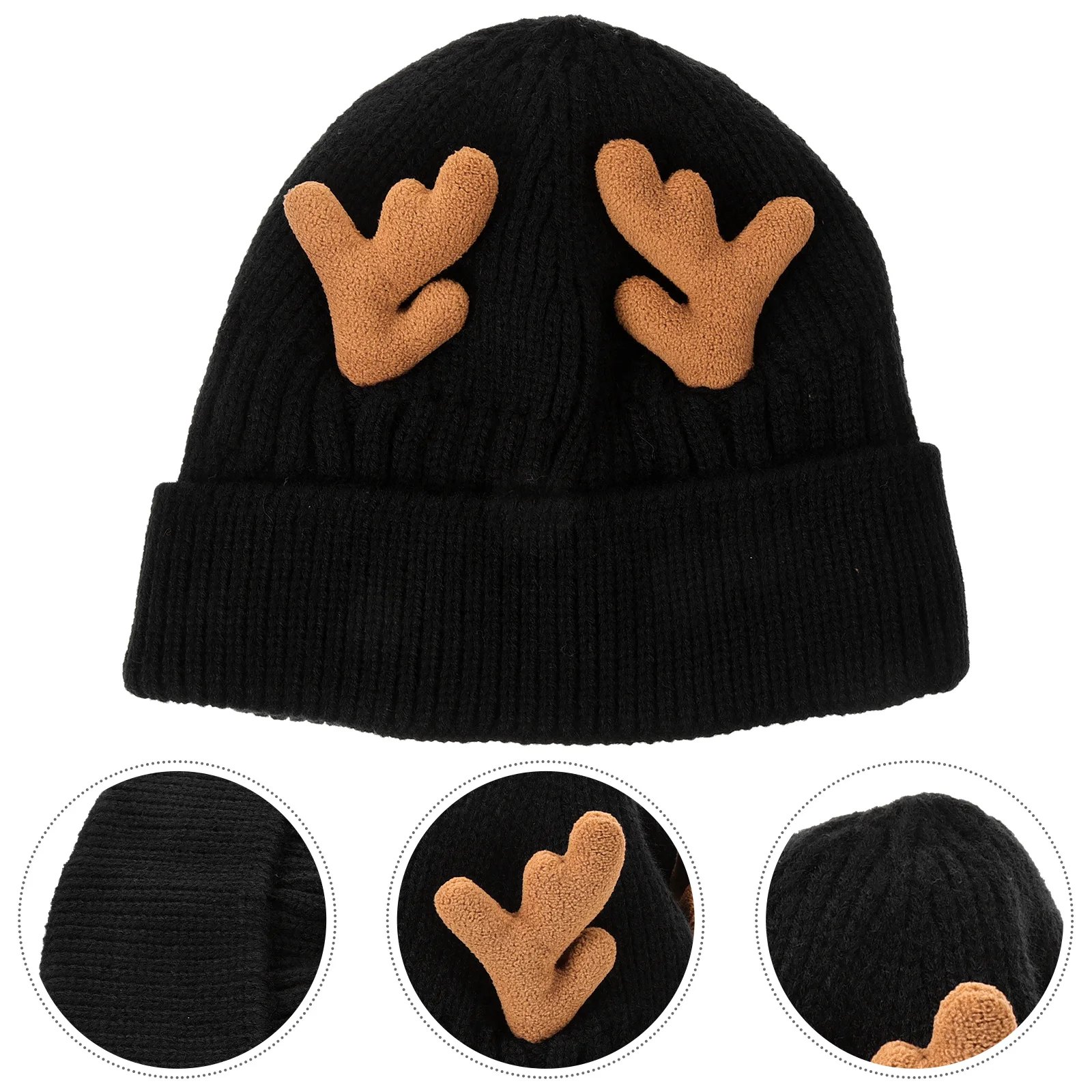 

Christmas Knitted Warm Hat Winter Wool Antlers Cozy Soft Ear Lining Headwear For Outdoor Indoor Traditional Design Horn