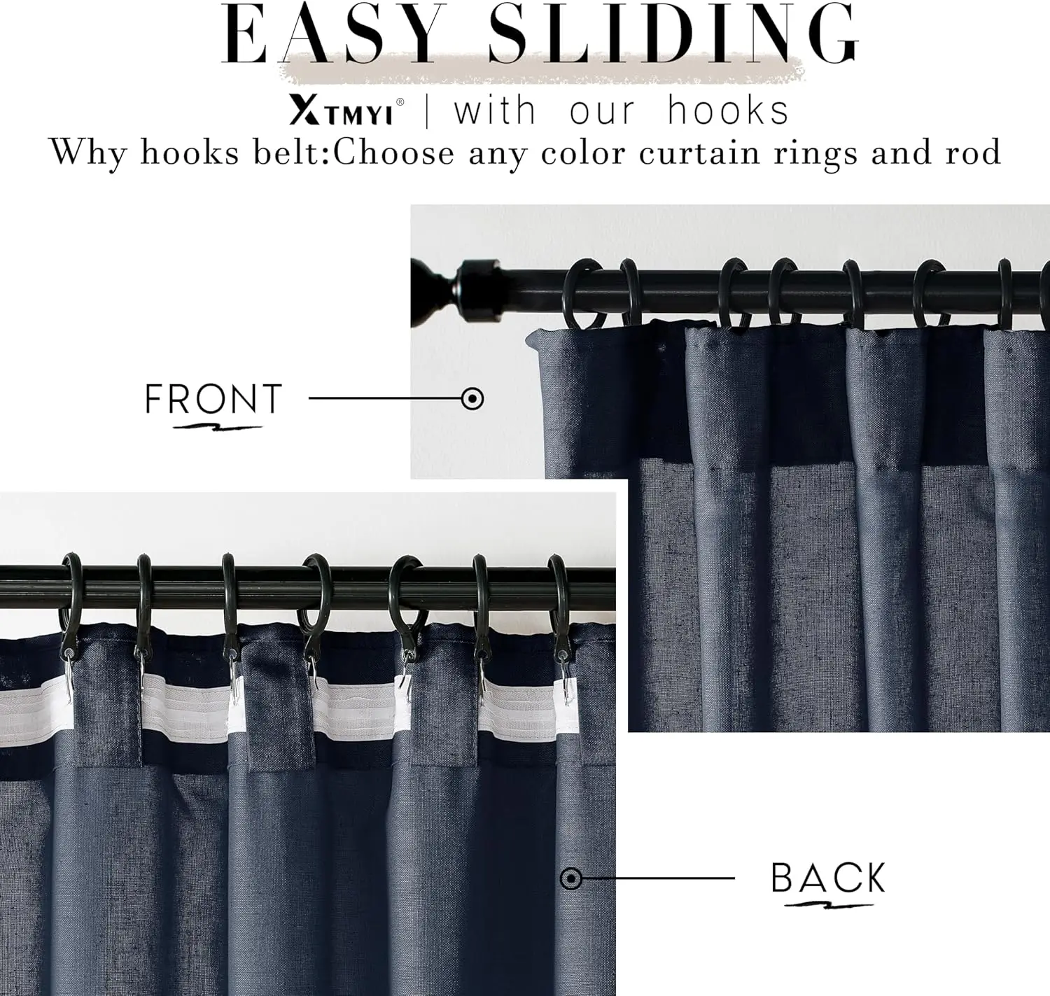 

Шторы Xtmyi цвета индиго, Длина 108 дюйма, для гостиной, комплект из 2 панелей с застежкой-крючком, льняные сверхдлинные прозрачные Занавески
