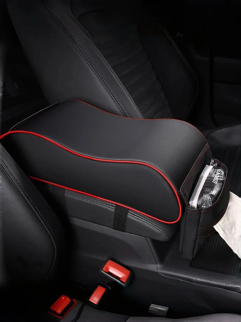 PU-Leder Auto Mittelkonsole Armlehnenauflage Ergonomische Kurvenform Taschentuchfach Aufbewahrung Auto-Innenausstattung Geschenke – Detail 1
