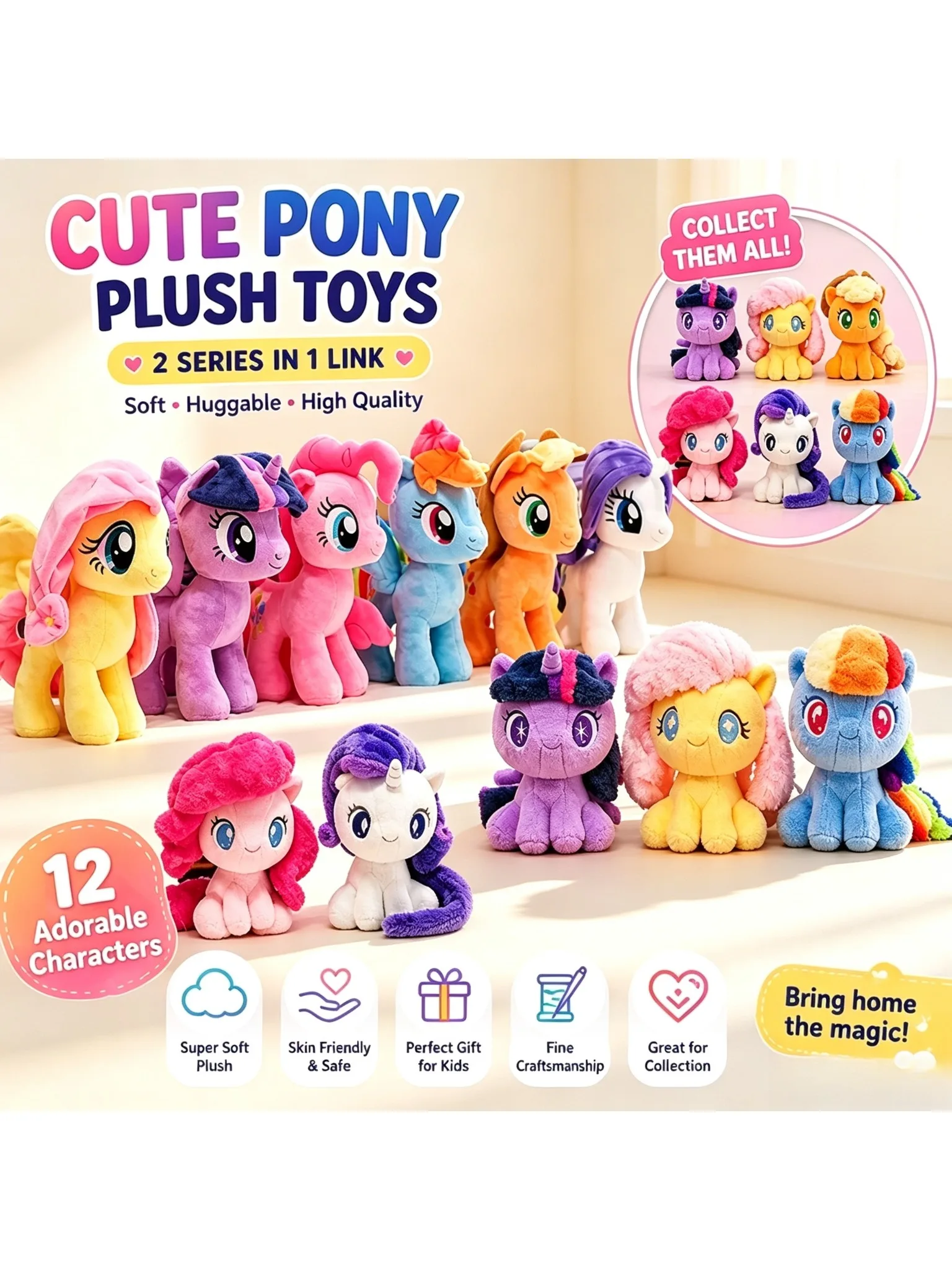 28cm My Little Pony Plüschpuppe, Weiche Regenbogen Pinkie Pie Plüschfigur, Niedliches Cartoon-Spielzeug, Geburtstagsgeschenk & Sammlerstück für Kinder