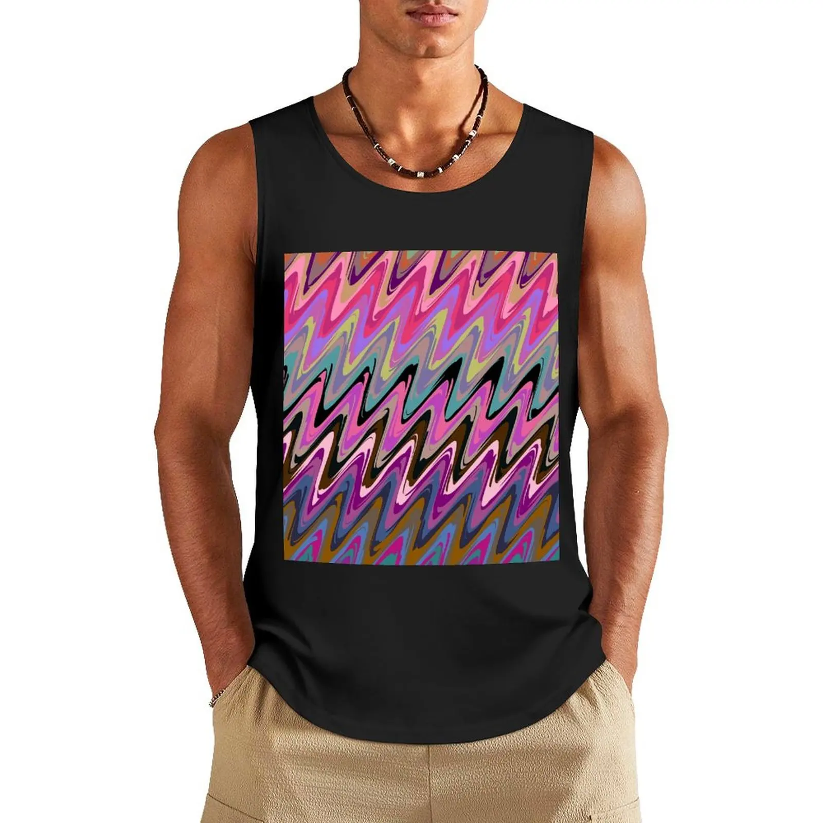 

Abstract ZigZag Fractal in Pink & Brown Tank Top t-shirt for man sleeveless Men's t-shirts Muscle fit