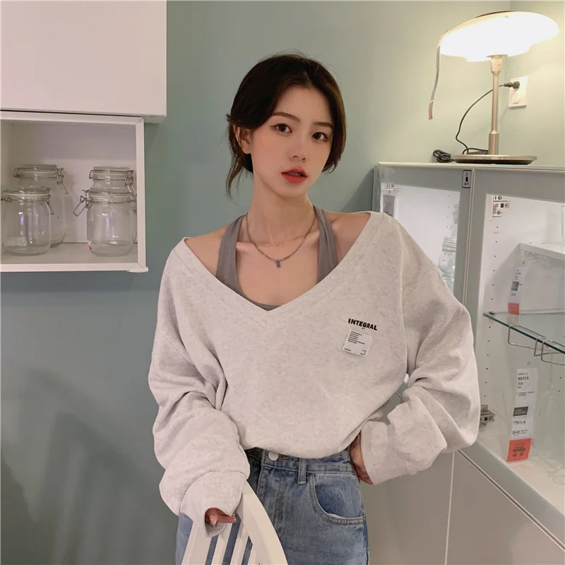 

Женская осенняя одежда, укороченные толстовки, контрастные одинаковые французские махровые жаккардовые рваные мягкие домашние кофты, эластичная домашняя одежда в стиле гранж Bf