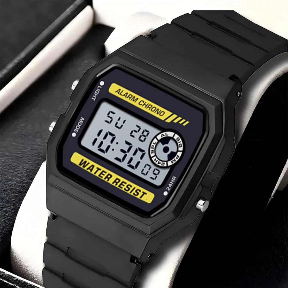 

Popular Minimalist Trendy Fashion Square Retro Digital Display Timer Alarm Clock with Colorful Lights Multifunctional Sports Student Electronic Watch