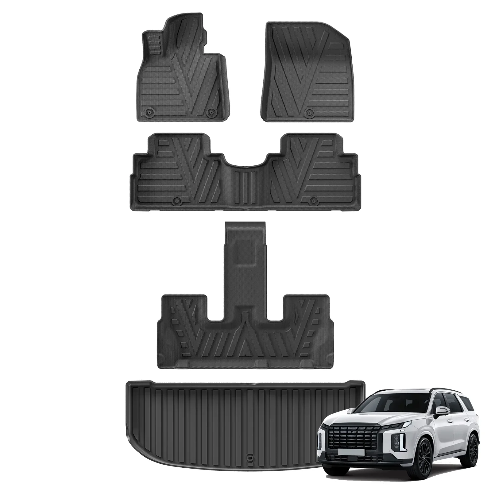 for 2020-2023 2024 Hyundai Palisade TPE 3D Car Floor Mats Cargo Liner Trunk Pad All Weather Waterproof Left Rudder