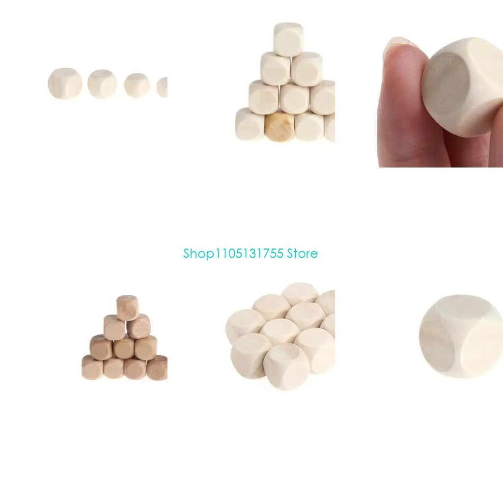 

K0EF 10 Pcs Blank Wooden Unfinished Square Blocks 6 Sided Cubes with Rounded Corners for DIY Craft Projects