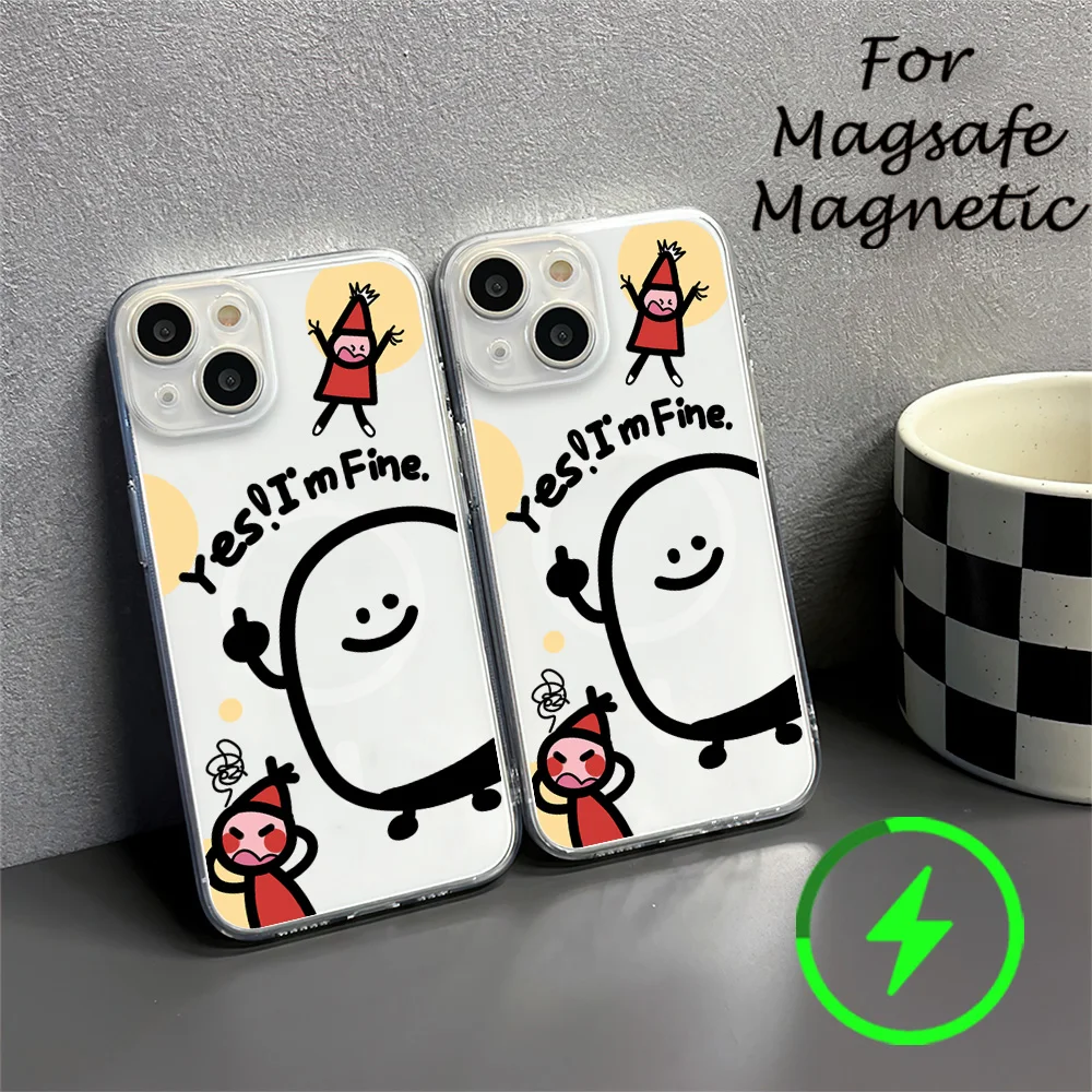 Happy potato man Phone Case For IPhone 15 14 13 12 11 Transparent Magnetic Suction Cover