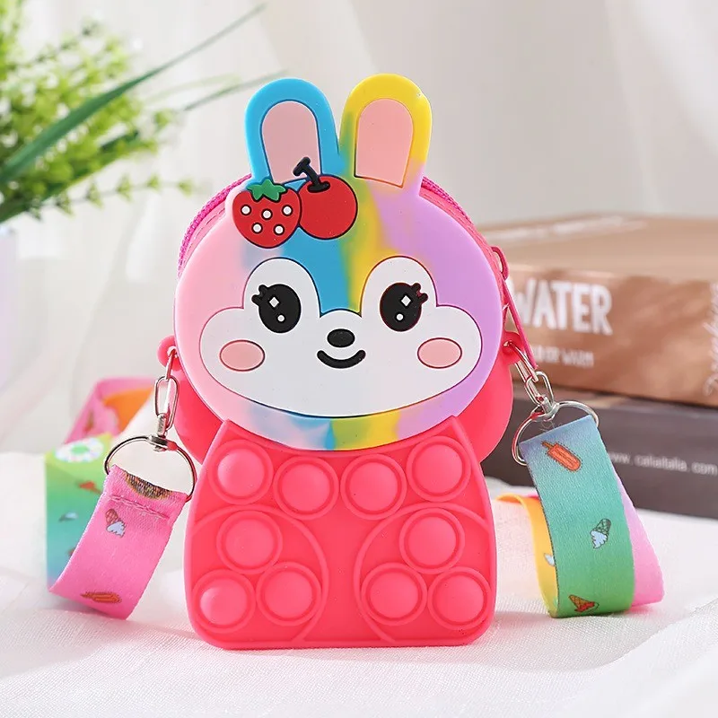 Rabbit Kids Silicone Coin Purse Candy Jelly Storage Bag Hand Pinch Bubble Puzzle Stress Relief Crossbody Bag