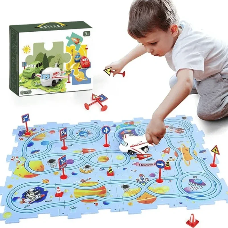 Puzzle edukacyjne dla dzieci tor samochodowy dla dzieci gra tablica logiczna Puzzle Puzzle samochód wyścigowy elektryczne zabawki na tor na szynę