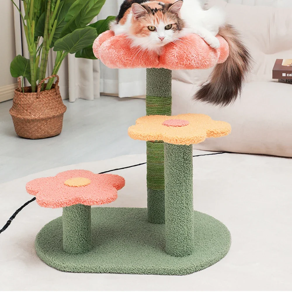 quality popular interactive floral cat tree climbing pet sisal flower catcher Climber Bed scratching post