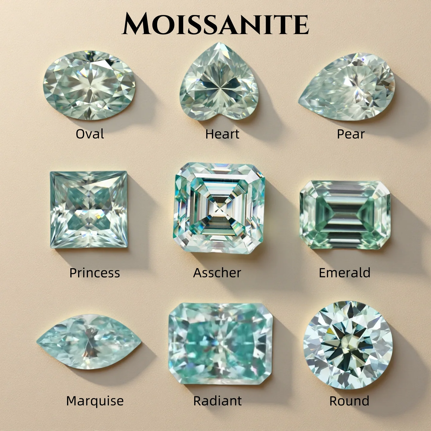 

luxury Moissanite Stones Princess Emerald Round L-Green Lab Grown Gems 0.5~5ct VVS1 Clarity With GRA Certificate For Ring