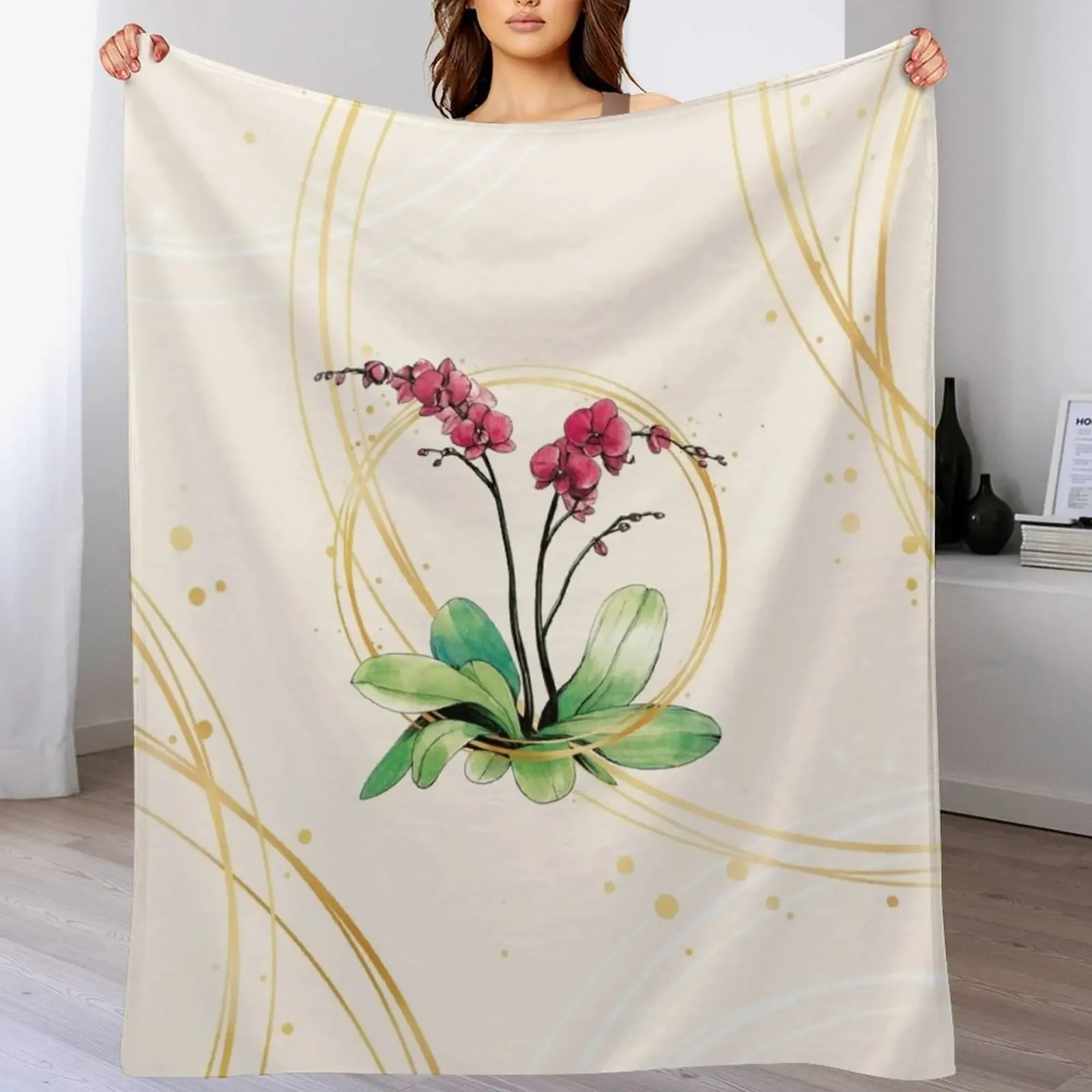 

Orchid surrounded by golden hoops Throw Blanket Flannels Luxury Throw valentine gift ideas Blankets