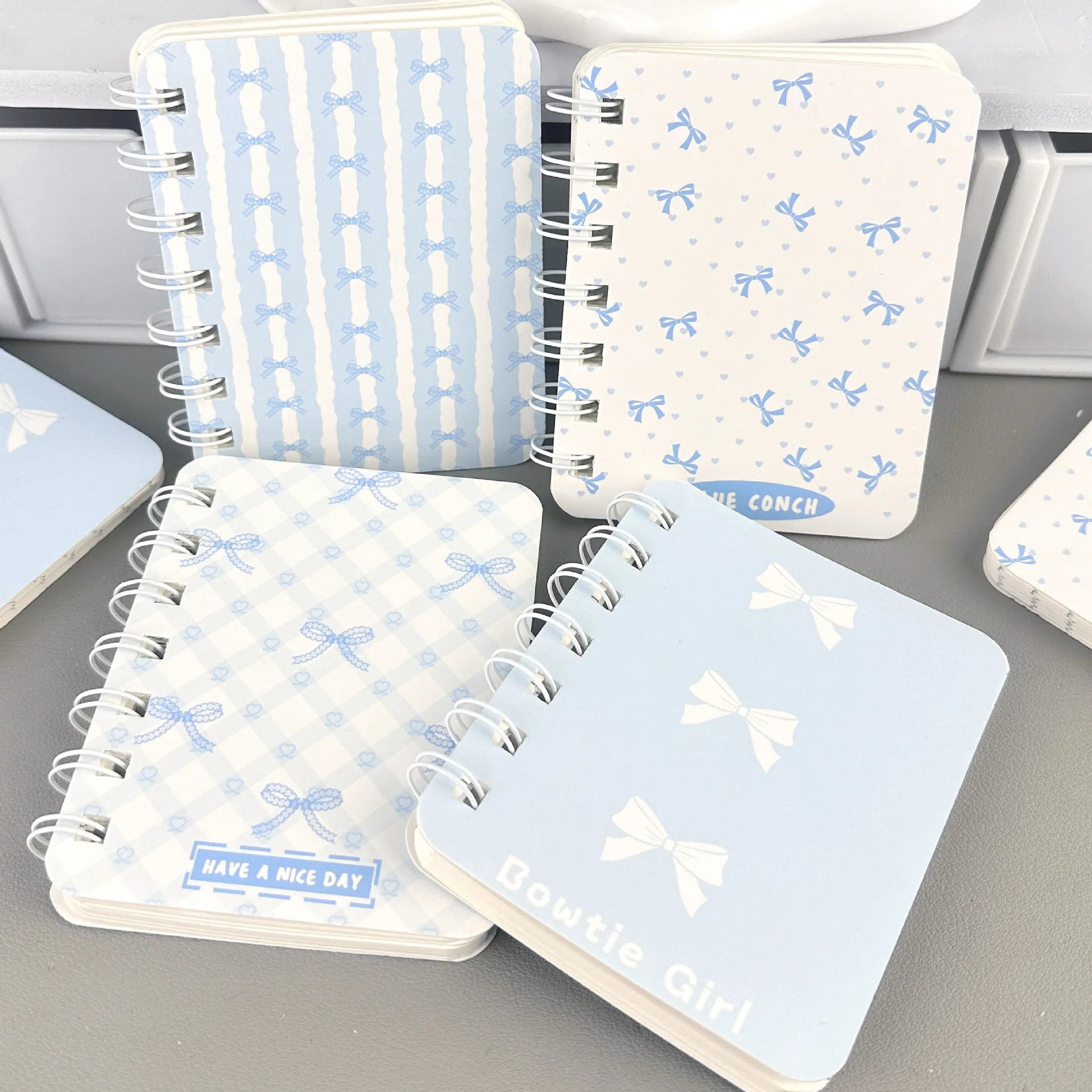 A7 Mini Spiral Notebook 4Pcs Kawaii Bow Print Pocket Journal Diary Lined Notepad Student School Office Stationery Kids Gift