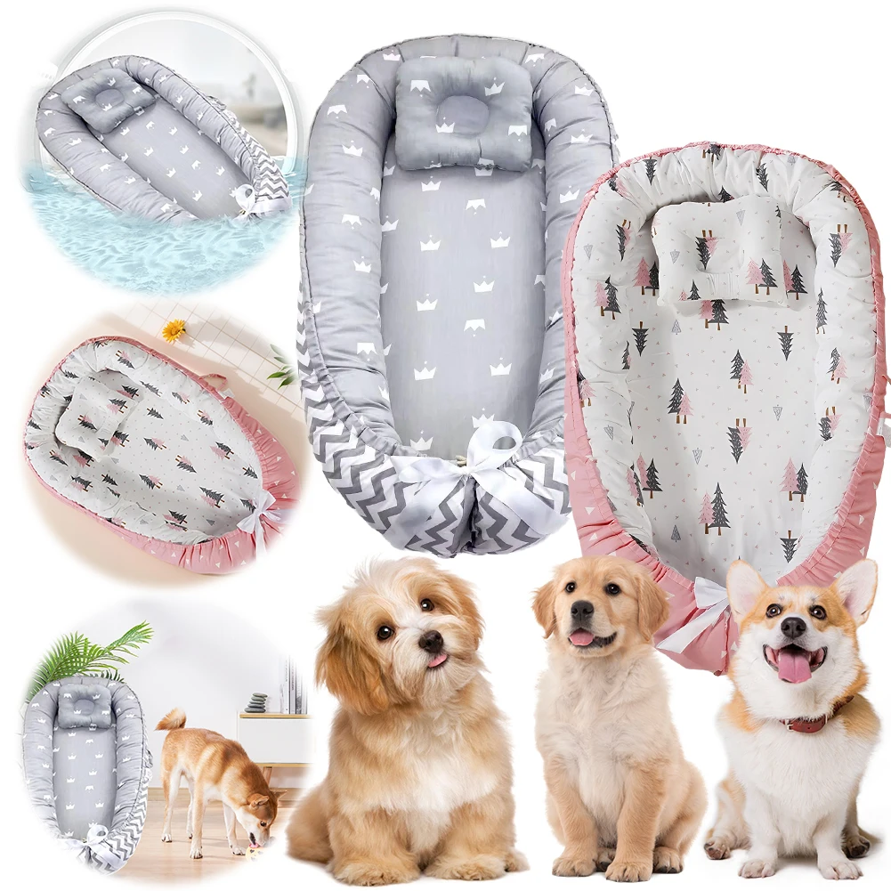 Cat Dog Mat with Pillow Removable Soft Cloth Dog Kennel Washable Pet Sleeping Bed Sofa Comfortable Dog Sofa Bed