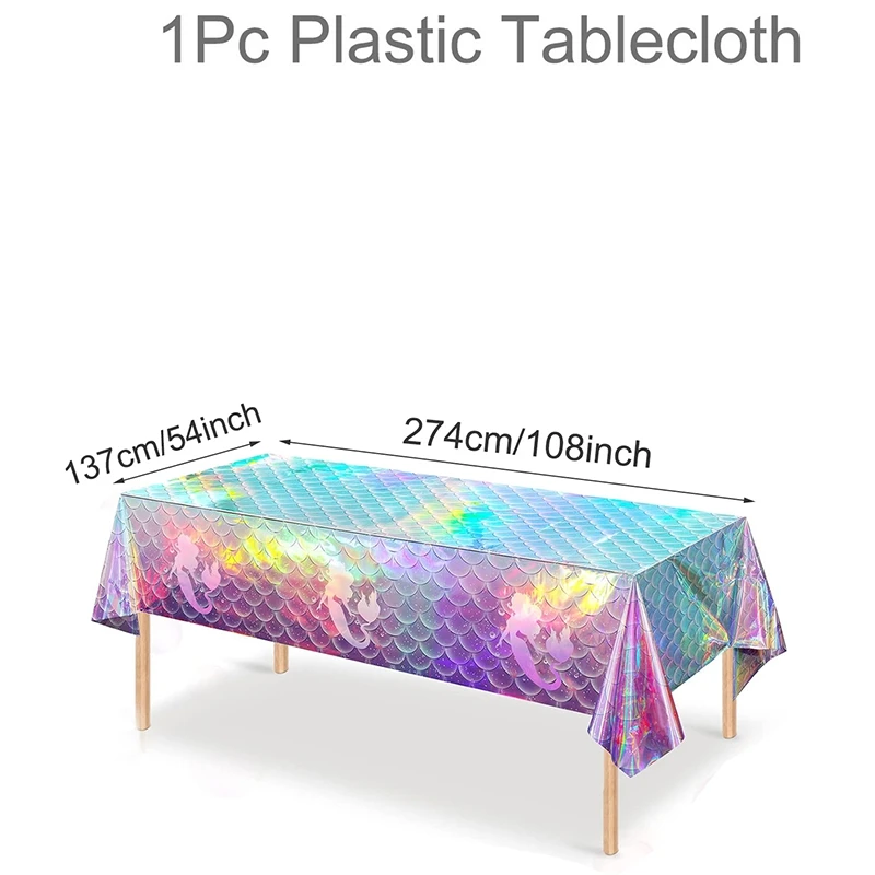 Laser Mermaid Birthday Table cloth Disposable 274×134cm Mermaid TableCover Under the Sea Theme 1st Birthday Party Decoration view 2