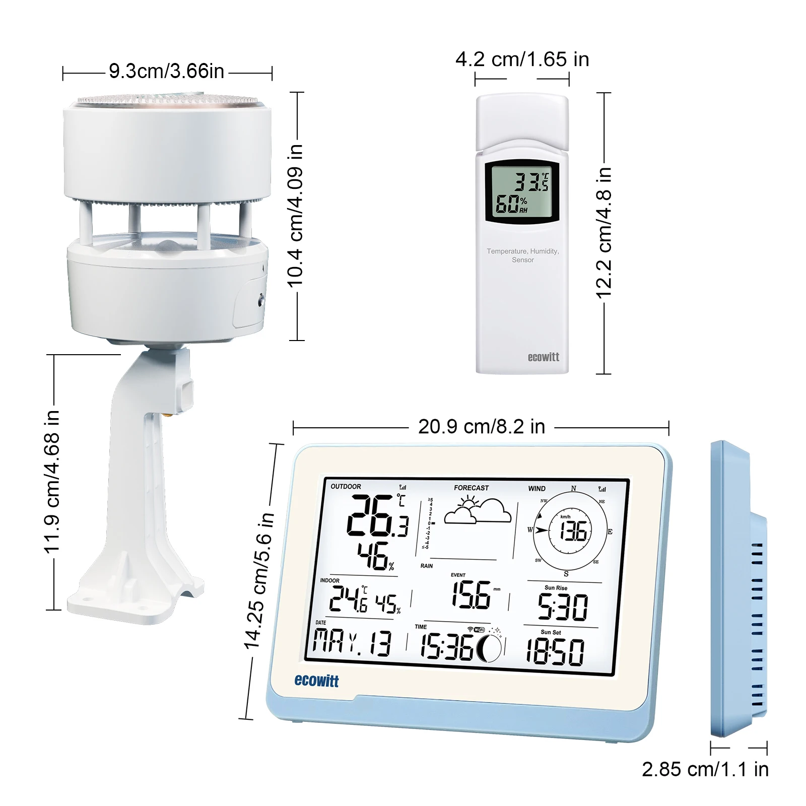 Ecowitt Essense3 Wireless Weather Station W/ 7.5'' Display: Monitors Temp, Humidity, Pressure, Rainfall, Wind Speed & Direction