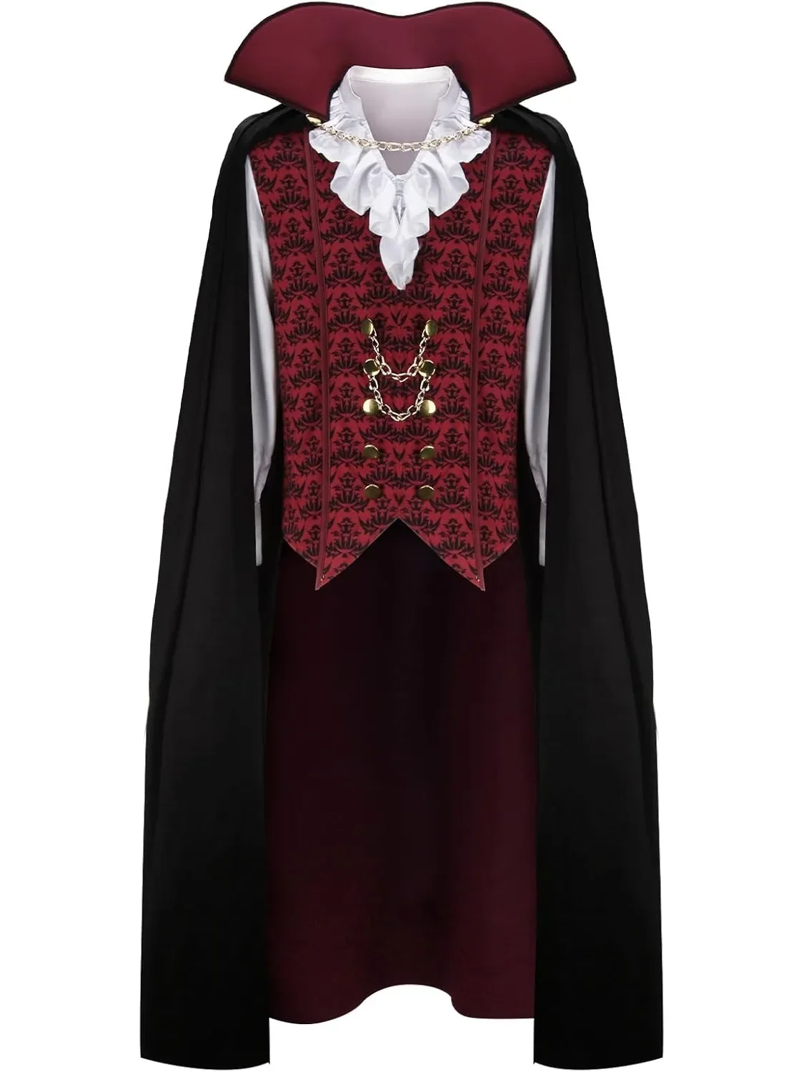 Erwachsene Männer Teufel Vampir Kostüm Hemd Umhang Outfit Mittelalter Renaissance Viktorianisch Gothic Halloween Cosplay Langer Umhang