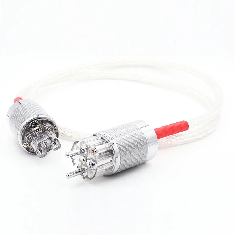 one piece Hi End 8ag 8core Twist Silver plated OCC Power Cable Carbon fiber EU Power cable