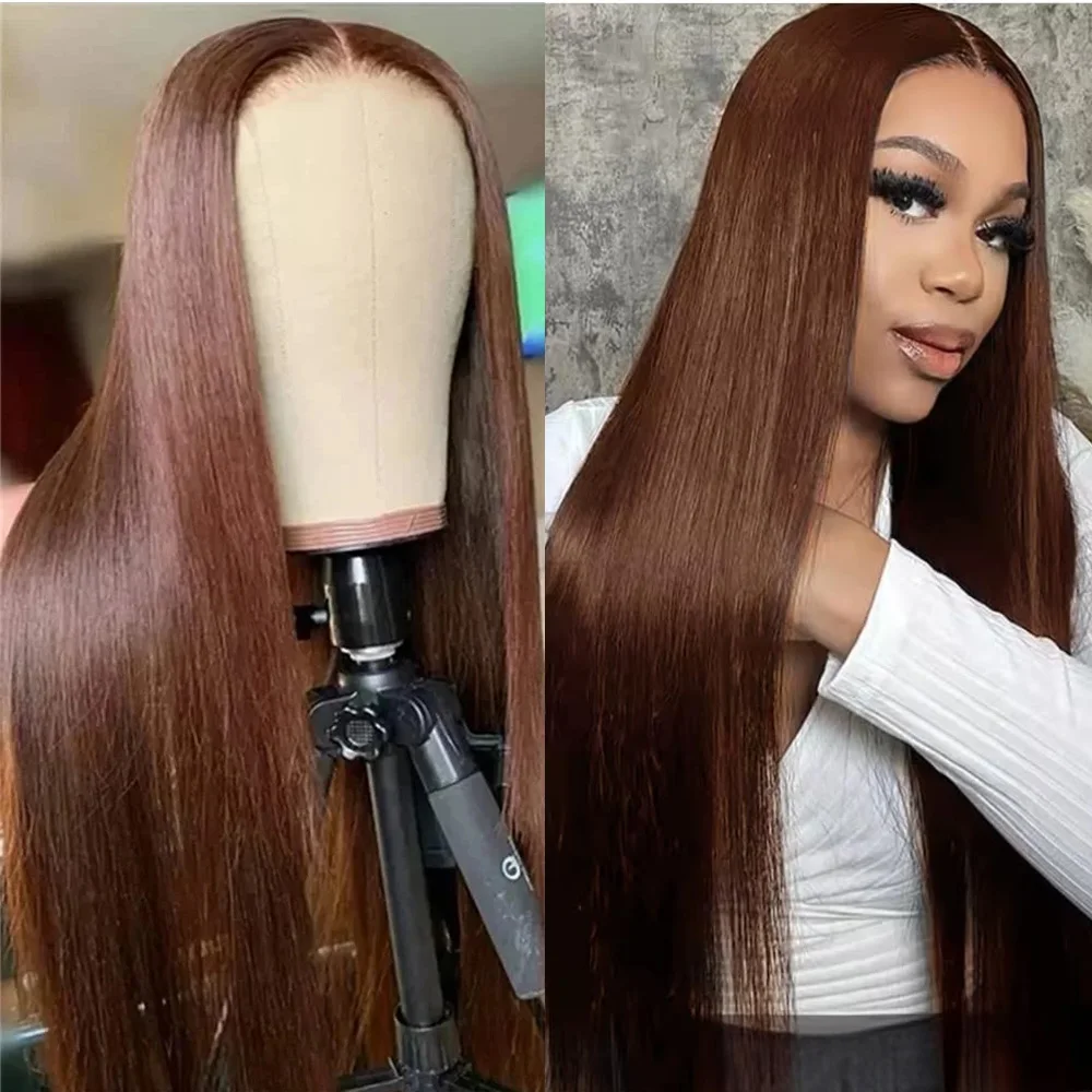 

40 дюймов # 4 шоколадно-коричневых прямых парика с HD-кружевной передней частью 13x6 для женщин, парики из бразильских человеческих волос с кружевной передней частью 13x4, предварительно выщипанные